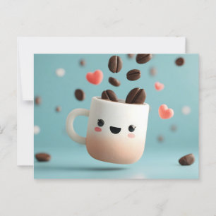 Niedliche Kawaii Kaffeemaschine Tasse mit schwimme Postkarte