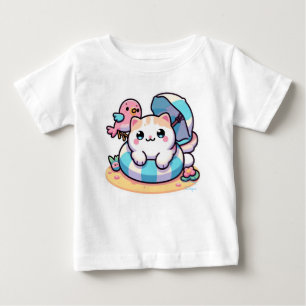Niedliche Kawaii-Katze am Strand Baby T-shirt