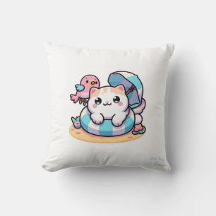 niedliche Kawaii Katze am Strand Throw Kissen