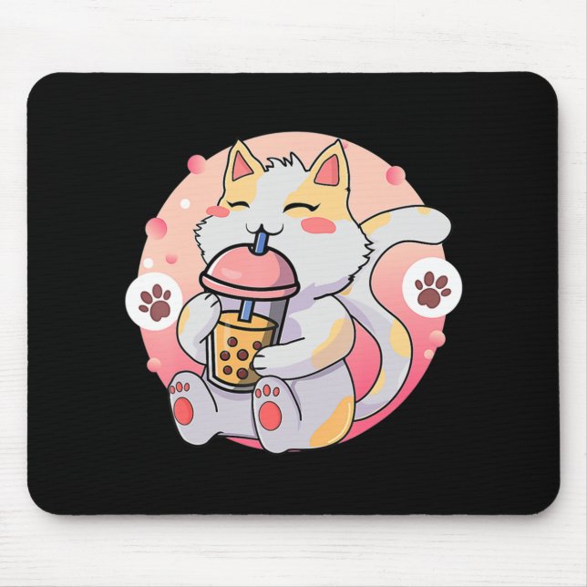 Niedliche Kawaii Katze Boba Tee Anime Kitten Gesch Mousepad (Vorne)