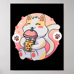 Niedliche Kawaii Katze Boba Tee Anime Kitten Gesch Poster