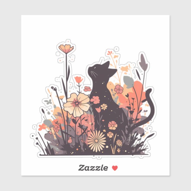 Niedliche Kawaii Katze im Feld voller Blume Aufkleber (Blatt)