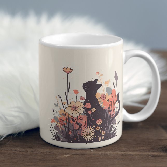 Niedliche Kawaii Katze im Feld voller Blume Kaffeetasse (Von Creator hochgeladen)
