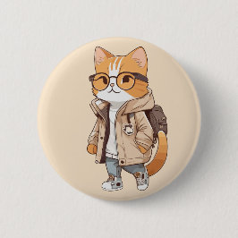 Niedliche Kawaii Katze im stilvollen Outfit Button