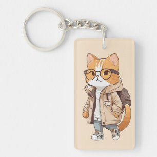 Niedliche Kawaii Katze im stilvollen Outfit Schlüsselanhänger