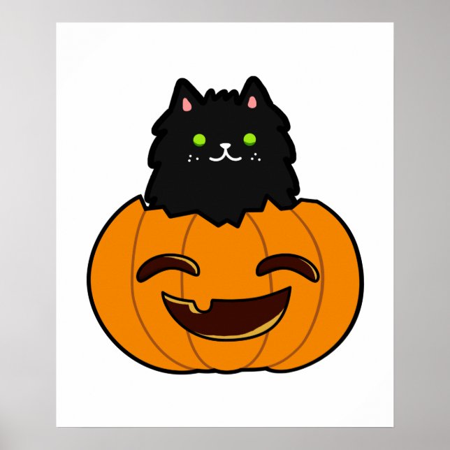 Niedliche Kawaii Katze in Pumpkin Poster (Vorne)
