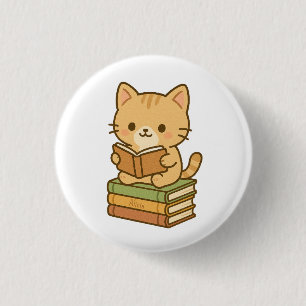 Niedliche Kawaii Katze Lesen eines Buches Button
