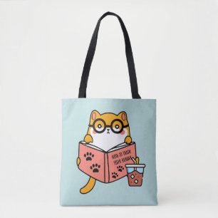 Niedliche Kawaii-Katze liest ein Buch