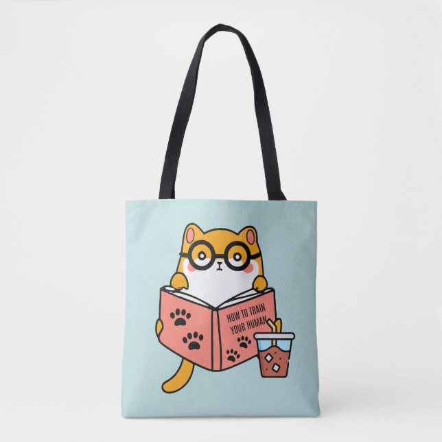Niedliche Kawaii-Katze liest ein Buch (Vorderseite)