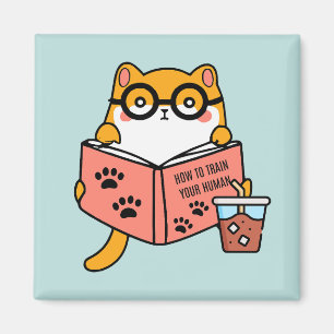 Niedliche Kawaii-Katze liest ein Buch Magnet