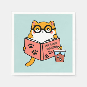 Niedliche Kawaii-Katze liest ein Buch Serviette