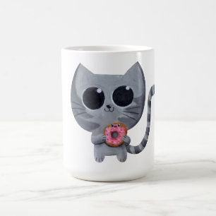Niedliche Kawaii Katze mit Krapfen Kaffeetasse