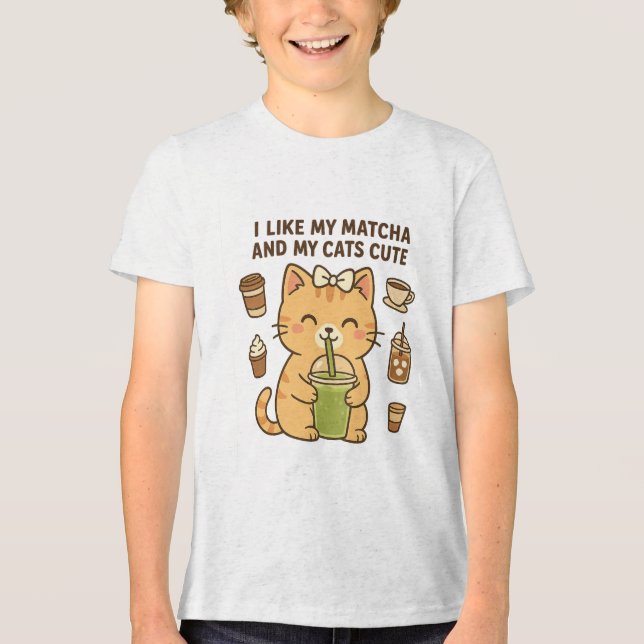 Niedliche Kawaii Katze mit Matcha Green Tee (Vorderseite)