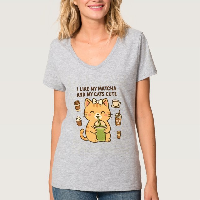 Niedliche Kawaii Katze mit Matcha Green Tee (Vorderseite)