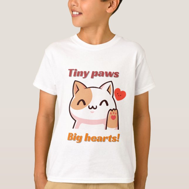 Niedliche Kawaii Katze "Tiny Paws Big Hearts" T-Sh T-Shirt (Vorderseite)