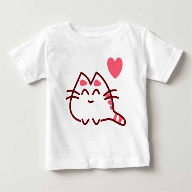 Niedliche Kawaii Katze und Herz Baby T-shirt (Vorderseite)