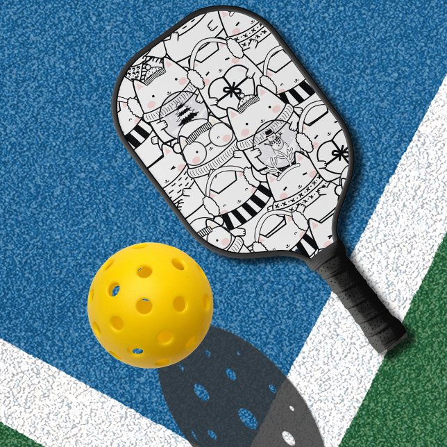 Niedliche Kawaii Katzen in Schwarz und Weiß mit Ro Pickleball Schläger (Von Creator hochgeladen)