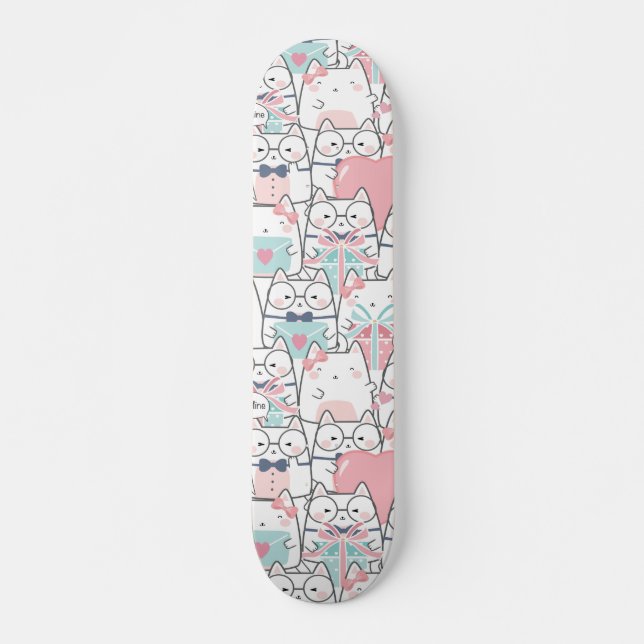 Niedliche Kawaii Katzen mit Herz Skateboard (Vorne)