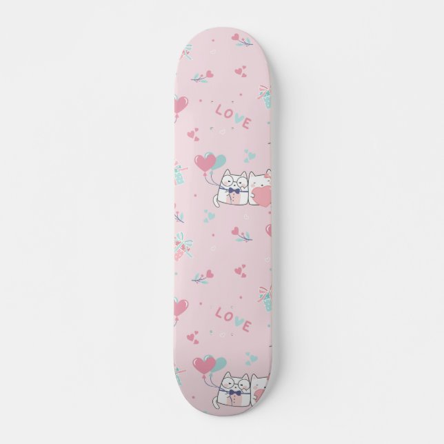 Niedliche Kawaii Katzen mit Herz Skateboard (Vorne)