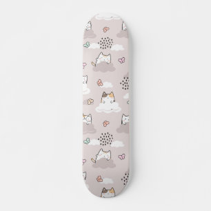 Niedliche Kawaii Katzen mit Wolken und Schmetterli Skateboard