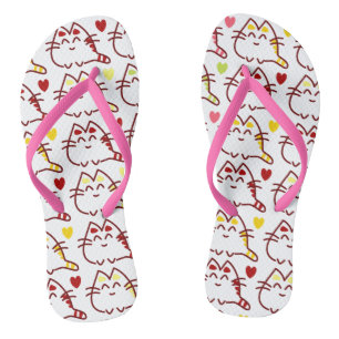 Niedliche Kawaii-Katzen und Herzmuster Flip Flops