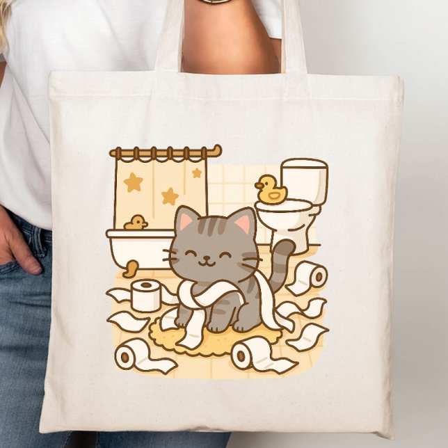 Niedliche Kawaii Kitty Cat Spielen mit Toilettenro Tragetasche (Von Creator hochgeladen)