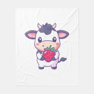 Niedliche Kawaii-Kuh mit Erdbeeren Adortable Rinde Fleecedecke