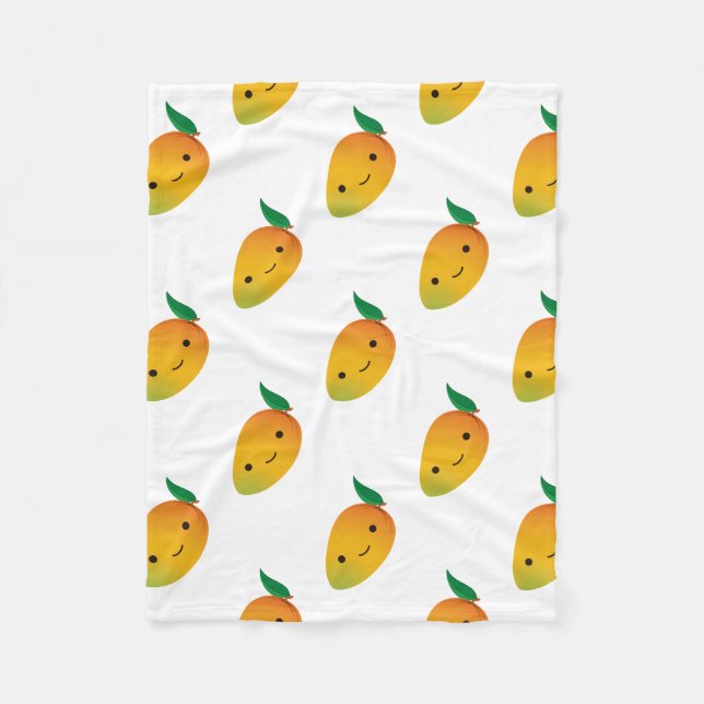 Niedliche Kawaii lächelnde Mango Fleecedecke (Vorderseite)