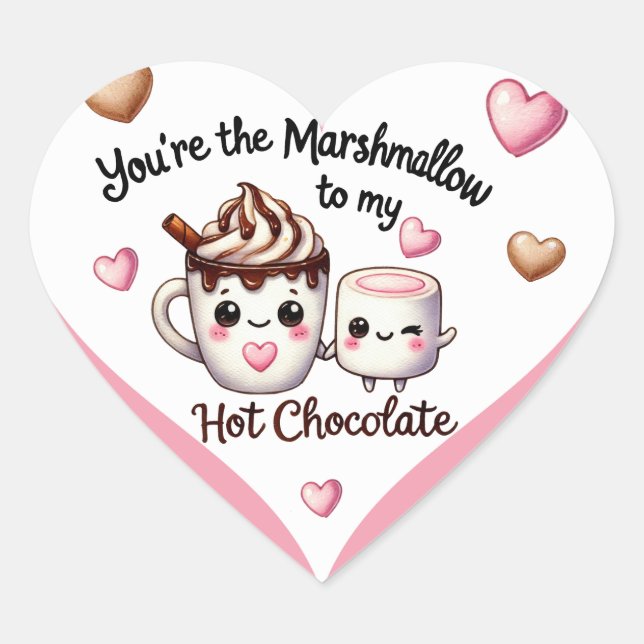 Niedliche Kawaii Marshmallow und Hot Chocolate Herz-Aufkleber (Vorderseite)