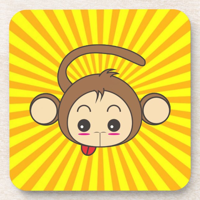 Niedliche Kawaii-Monkey-Illustration Getränkeuntersetzer (Vorderseite)