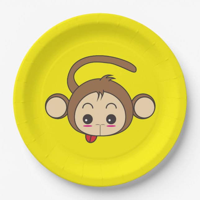 Niedliche Kawaii-Monkey-Illustration Pappteller (Vorderseite)