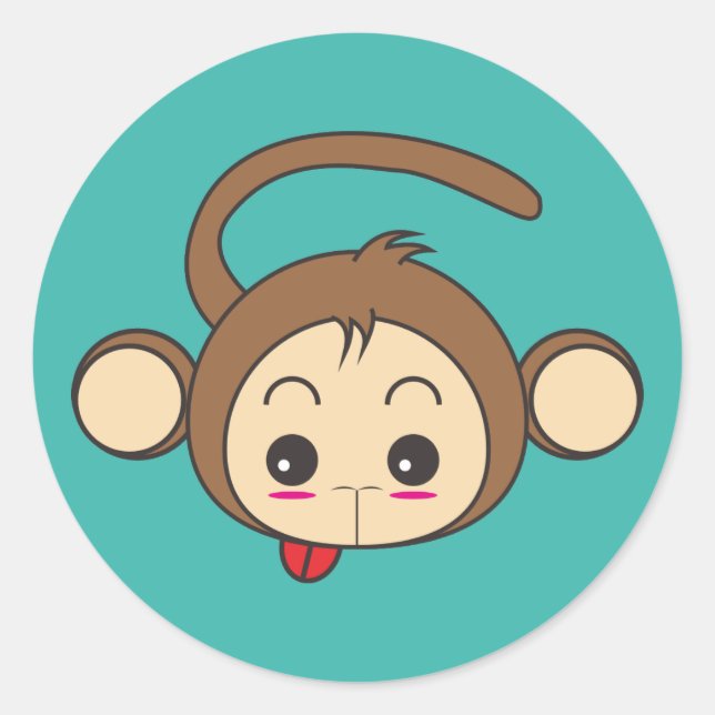 Niedliche Kawaii-Monkey-Illustration Runder Aufkleber (Vorderseite)
