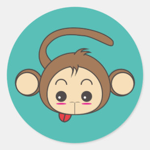 Niedliche Kawaii-Monkey-Illustration Runder Aufkleber
