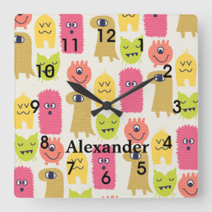 Niedliche Kawaii Monsters Kinderzimmer Wall Clock Quadratische Wanduhr