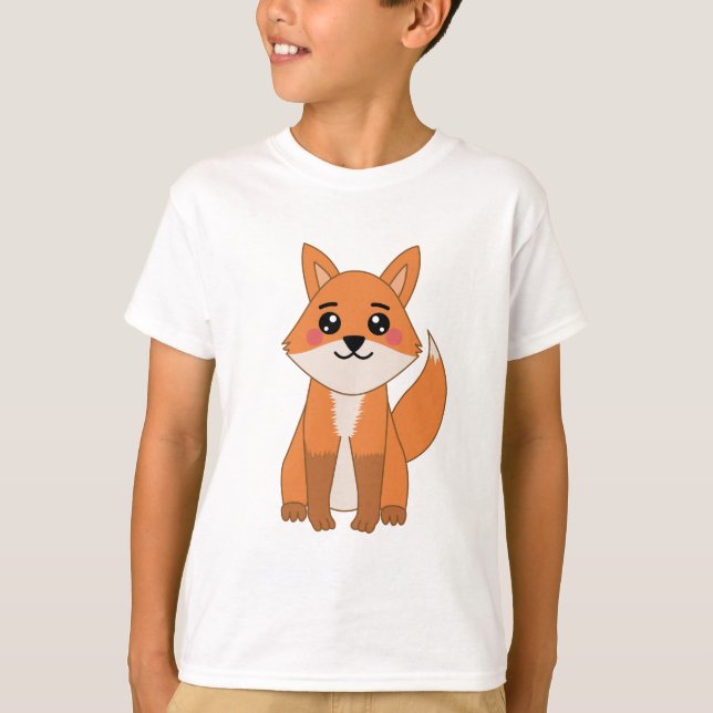 Niedliche Kawaii Orange Fox Illustration T-Shirt (Vorderseite)