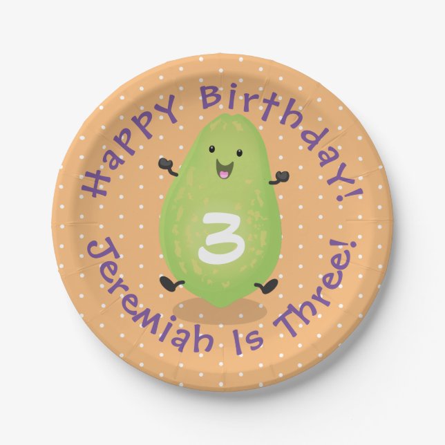 Niedliche Kawaii Papaya Pw Pfow Cartoon-Abbildung Pappteller (Vorderseite)