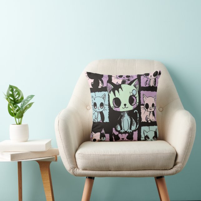 Niedliche Kawaii Pastel Goth Patchwork Gotische Cr Kissen (Stuhl )