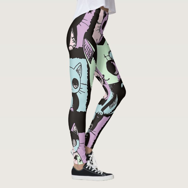 Niedliche Kawaii Pastel Goth Patchwork Gotische Cr Leggings (Rechts)