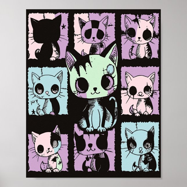 Niedliche Kawaii Pastel Goth Patchwork Gotische Cr Poster (Vorne)