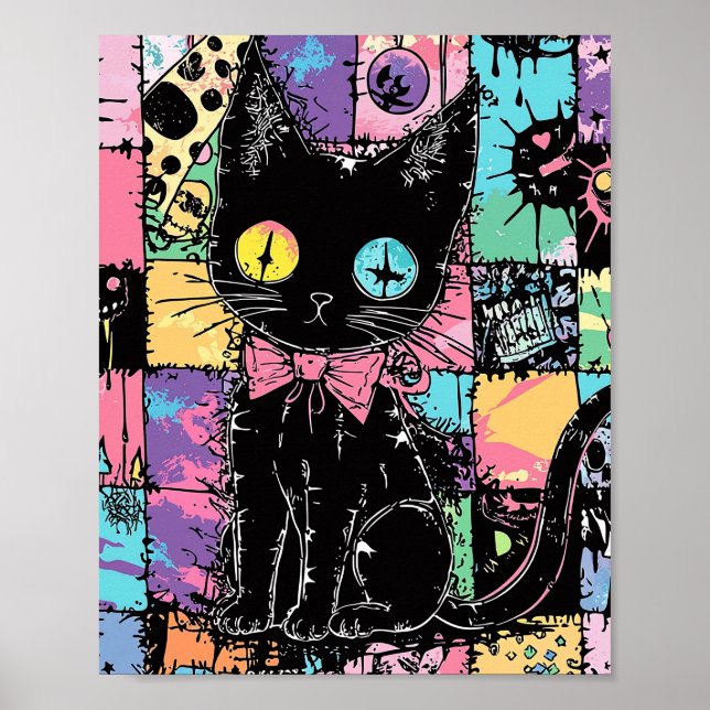 Niedliche Kawaii Pastel Goth Patchwork Gotische Cr Poster (Vorne)