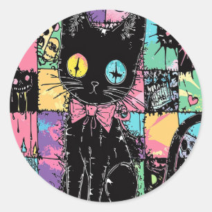 Niedliche Kawaii Pastel Goth Patchwork Gotische Cr Runder Aufkleber