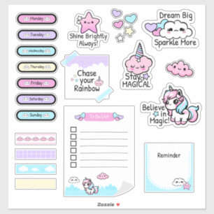 Niedliche Kawaii Pastel Unicorn Plannenheft Aufkleber