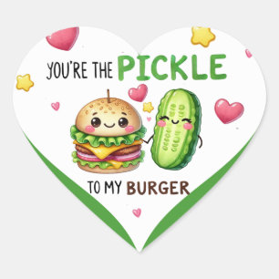 Niedliche Kawaii-Pickles und Burgers Herz-Aufkleber
