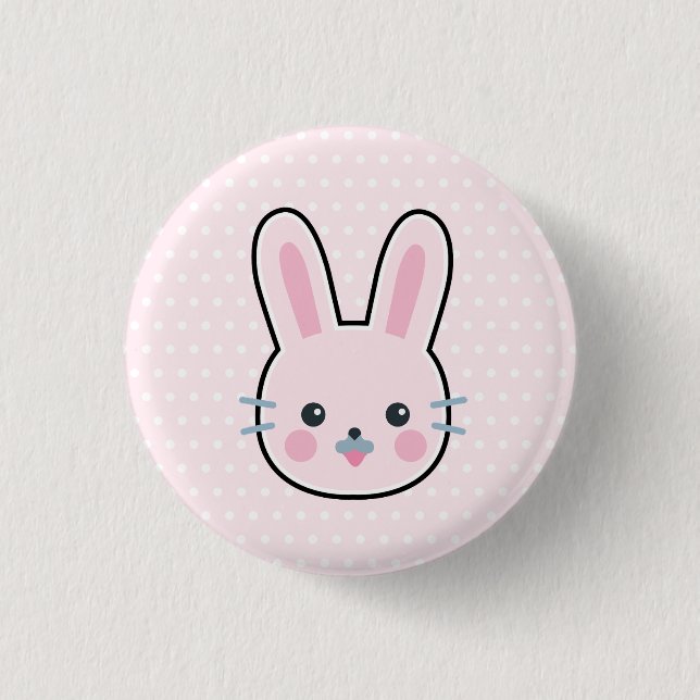 Niedliche Kawaii Pink Bunny und Polka Dots Button (Vorderseite)