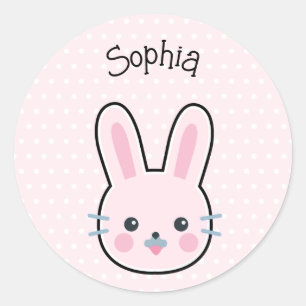Niedliche Kawaii Pink Bunny und Polka Dots Runder Aufkleber