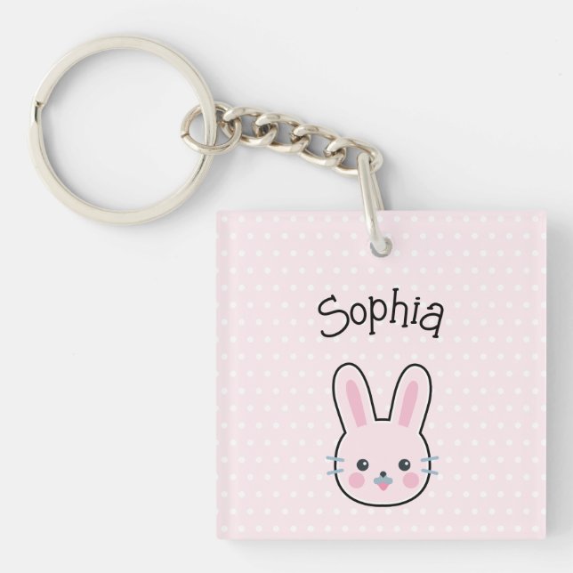 Niedliche Kawaii Pink Bunny und Polka Dots Schlüsselanhänger (Vorderseite)
