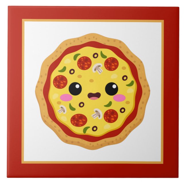 Niedliche Kawaii Pizza liebt Zuhause-Business-Hand Fliese (Vorderseite)