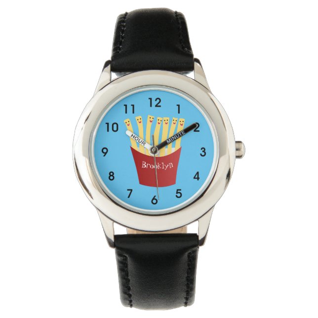 Niedliche Kawaii Pommes Fastfood Cartoon Illustrat Armbanduhr (Vorderseite)