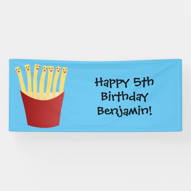 Niedliche Kawaii Pommes Fastfood Cartoon Illustrat Banner (Horizontal)