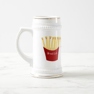 Niedliche Kawaii Pommes Fastfood Cartoon Illustrat Bierglas